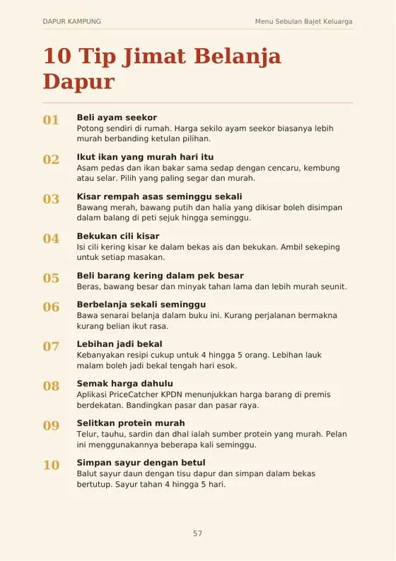 Halaman 10 tip jimat belanja dapur